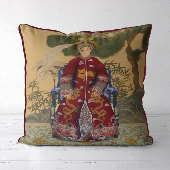 Chinoiserie Pillow Covers Chinese Ancestor Portrait Cushion Cover