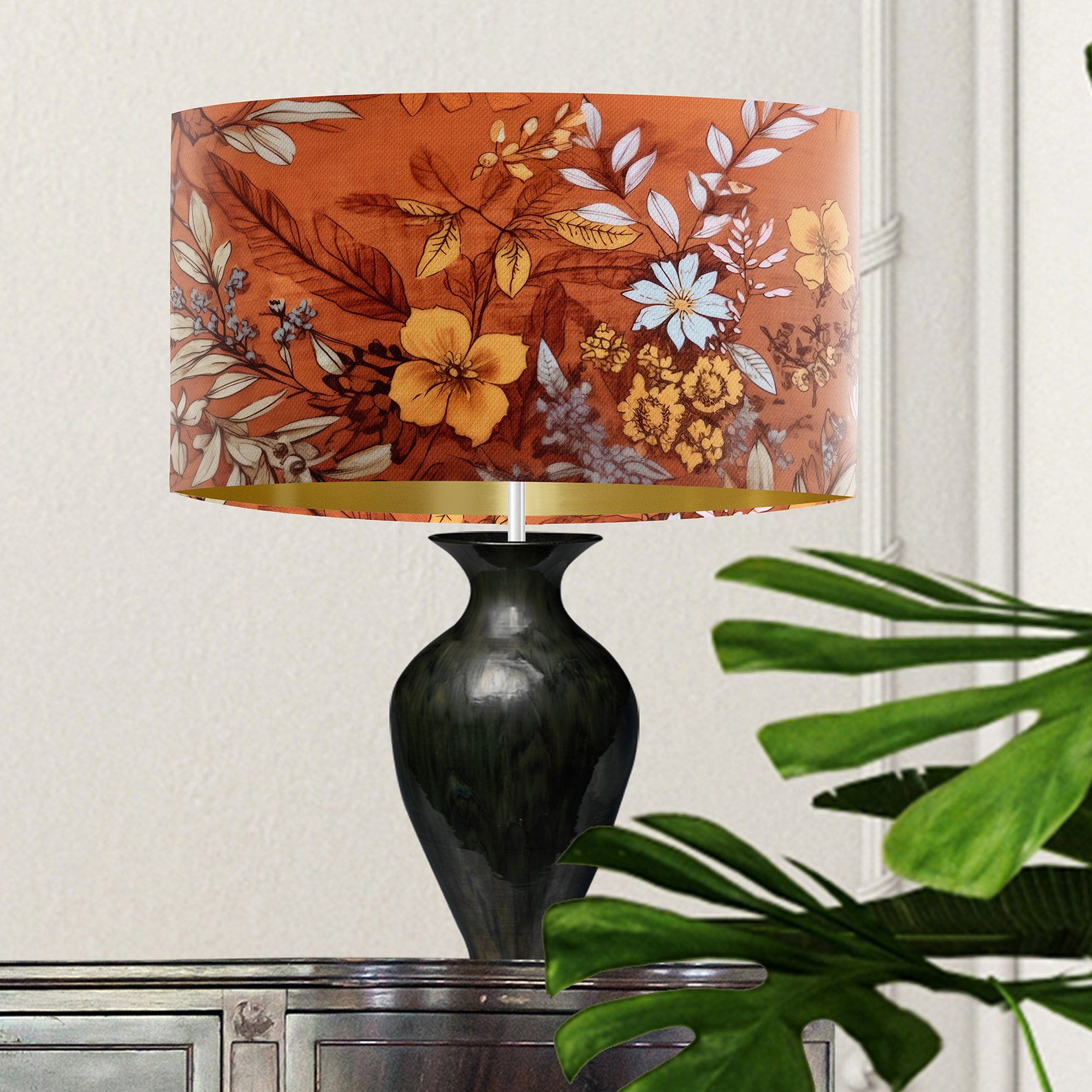 Rust Floral Lamp Shade, Autumn Toned Burnt Orange Terracotta Earth ...