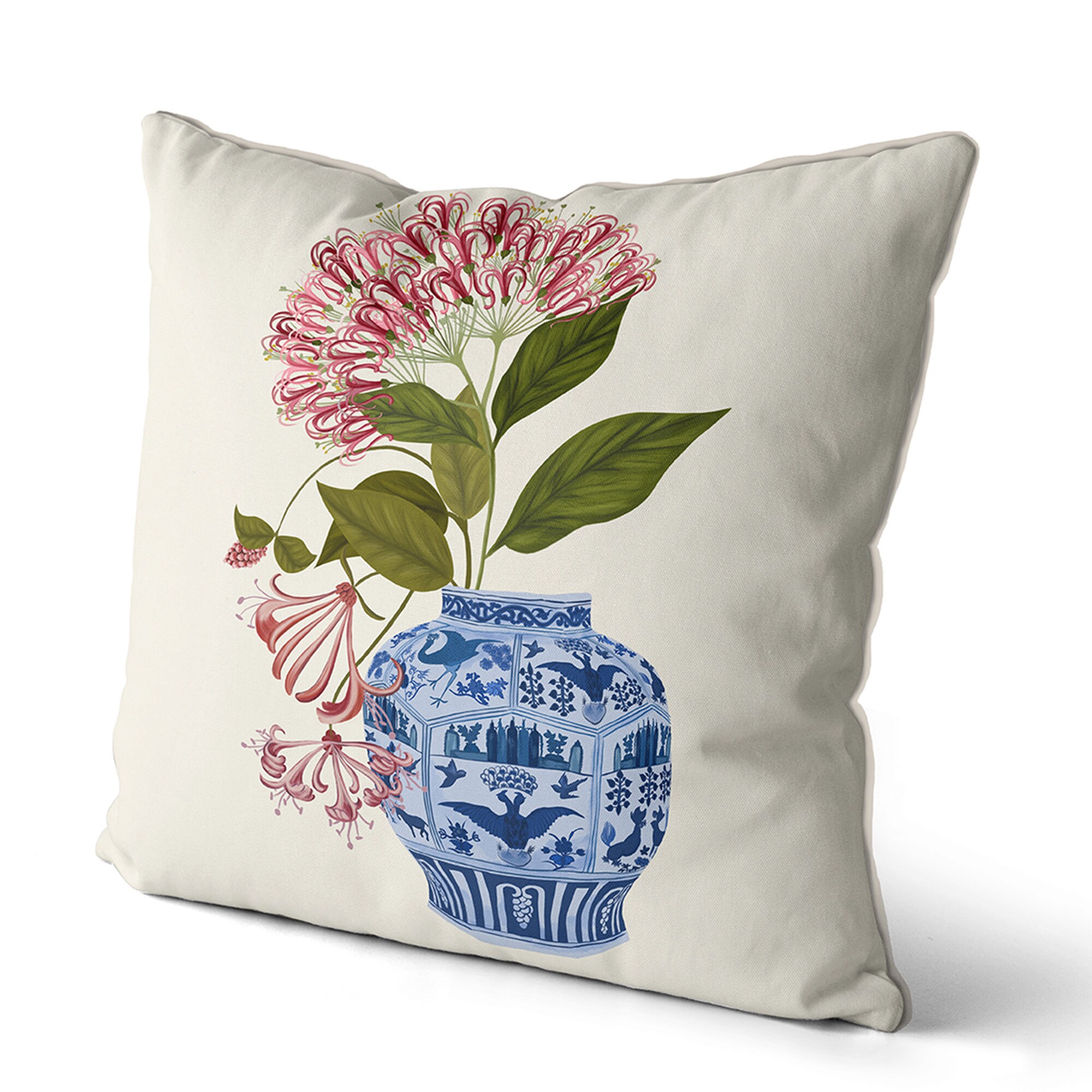 Chinoiserie Vase Pillow Cover, Pink Floral Oriental Decor - Etsy