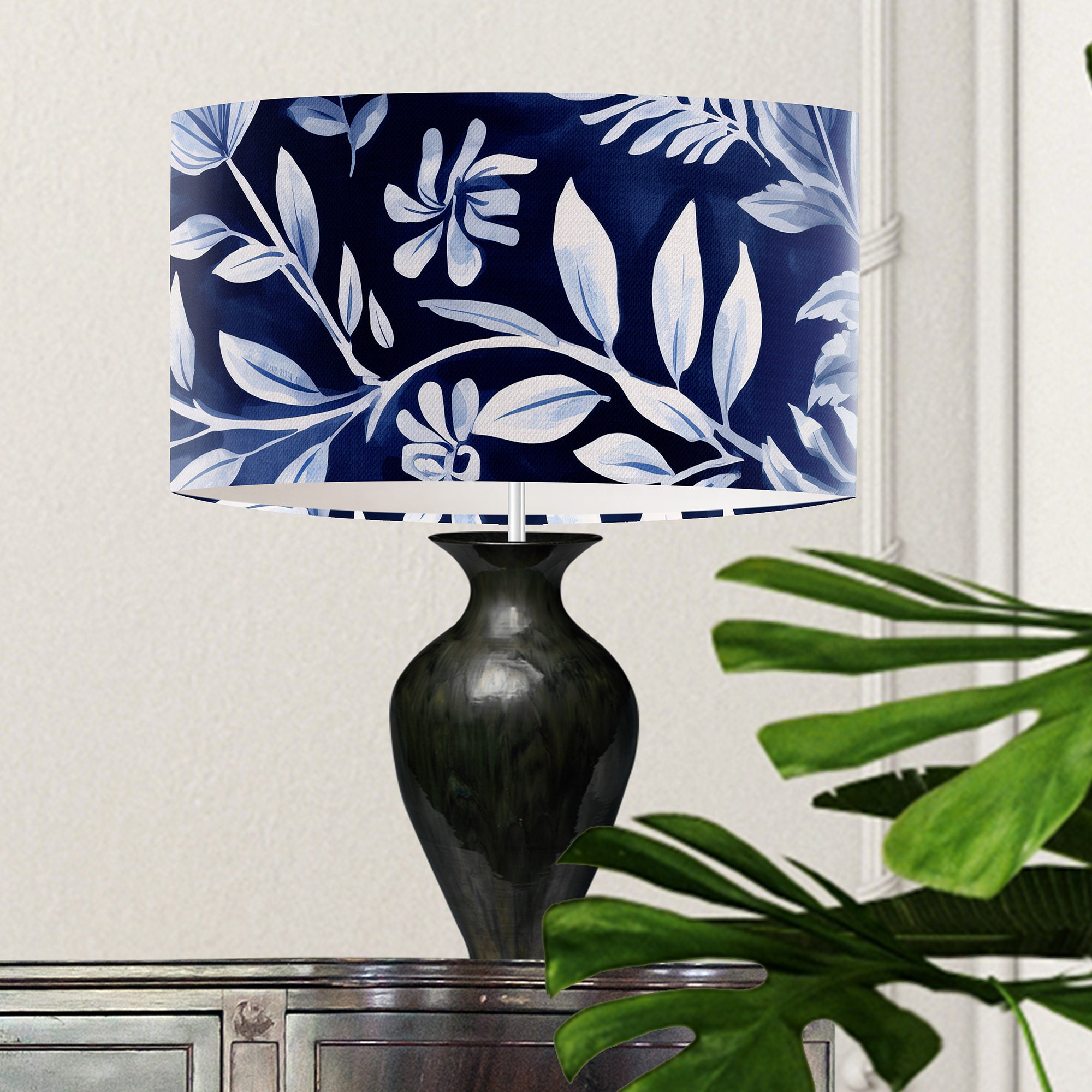 Blue Lampshade Drum Lamp Shade Ikat Floral Paisley Embroidery Blue