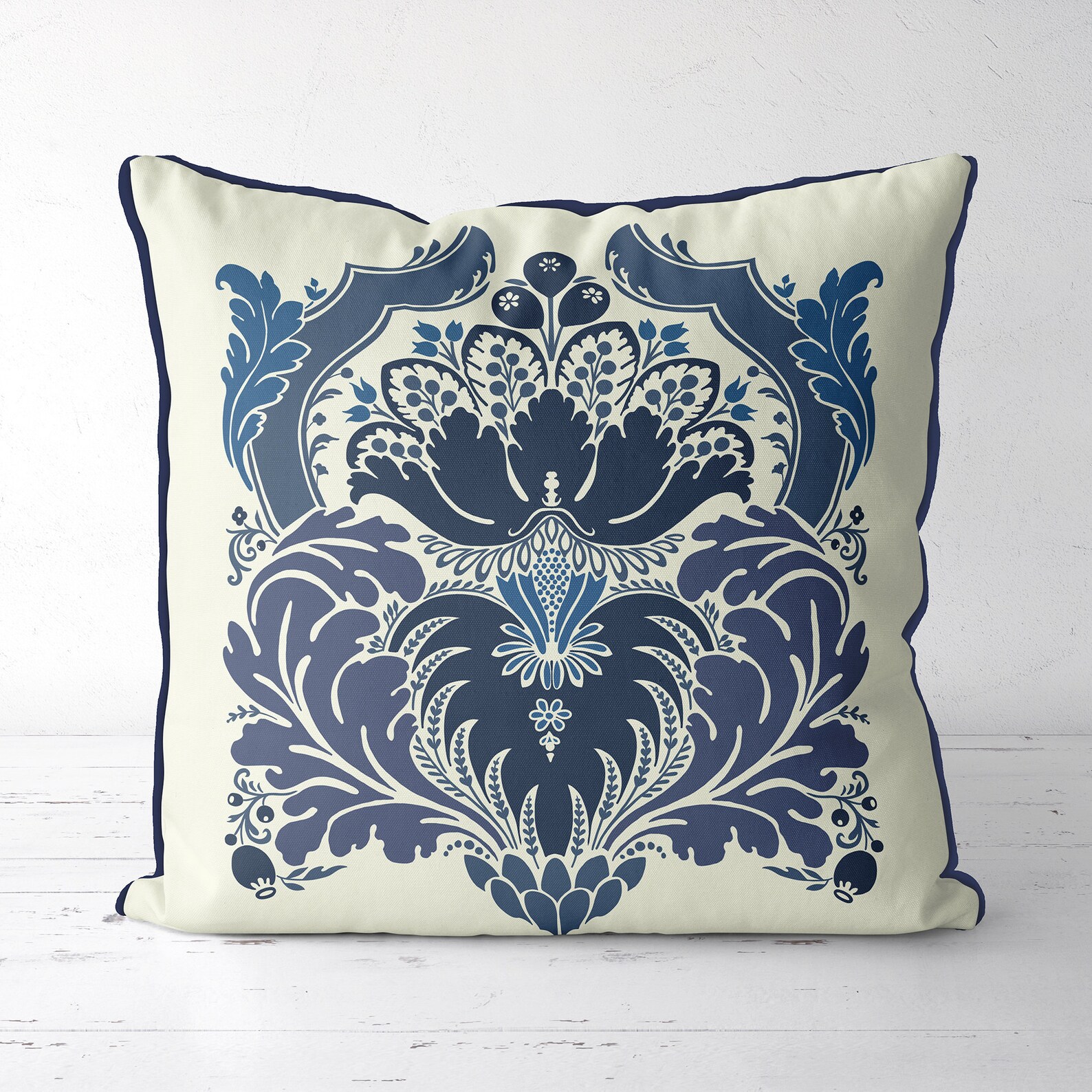 Blue and Cream Modern Damask Pillow Cover Accent Cushion Etsy