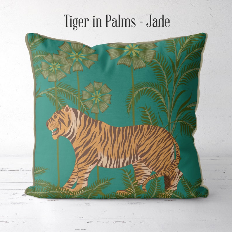 Tiger Throw Pillows Tiger Pillow Cover Blue Tropical Etsy