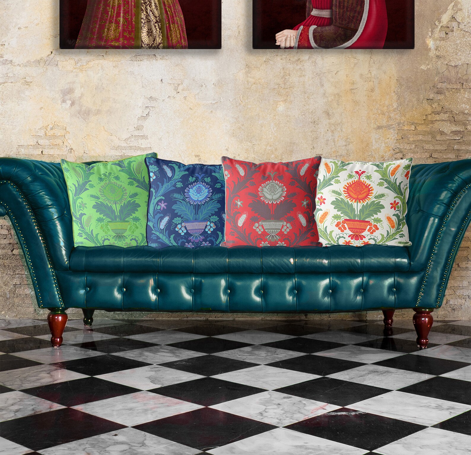 Modern Damask Pattern Green Damask Pillow Cover Sofa Cushion Etsy