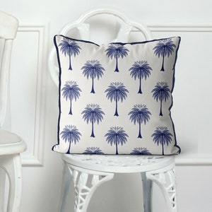 Palm Tree Pillow cover, Royal Blue & white tropical palm cushion cover, Designer pillow cover Beach house decor, coastal pillows PALM PARADE