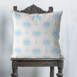 Palm Tree Pillow cover, Bright Blue & white tropical palm cushion cover, Designer pillow cover Beach house decor coastal pillows PALM PARADE