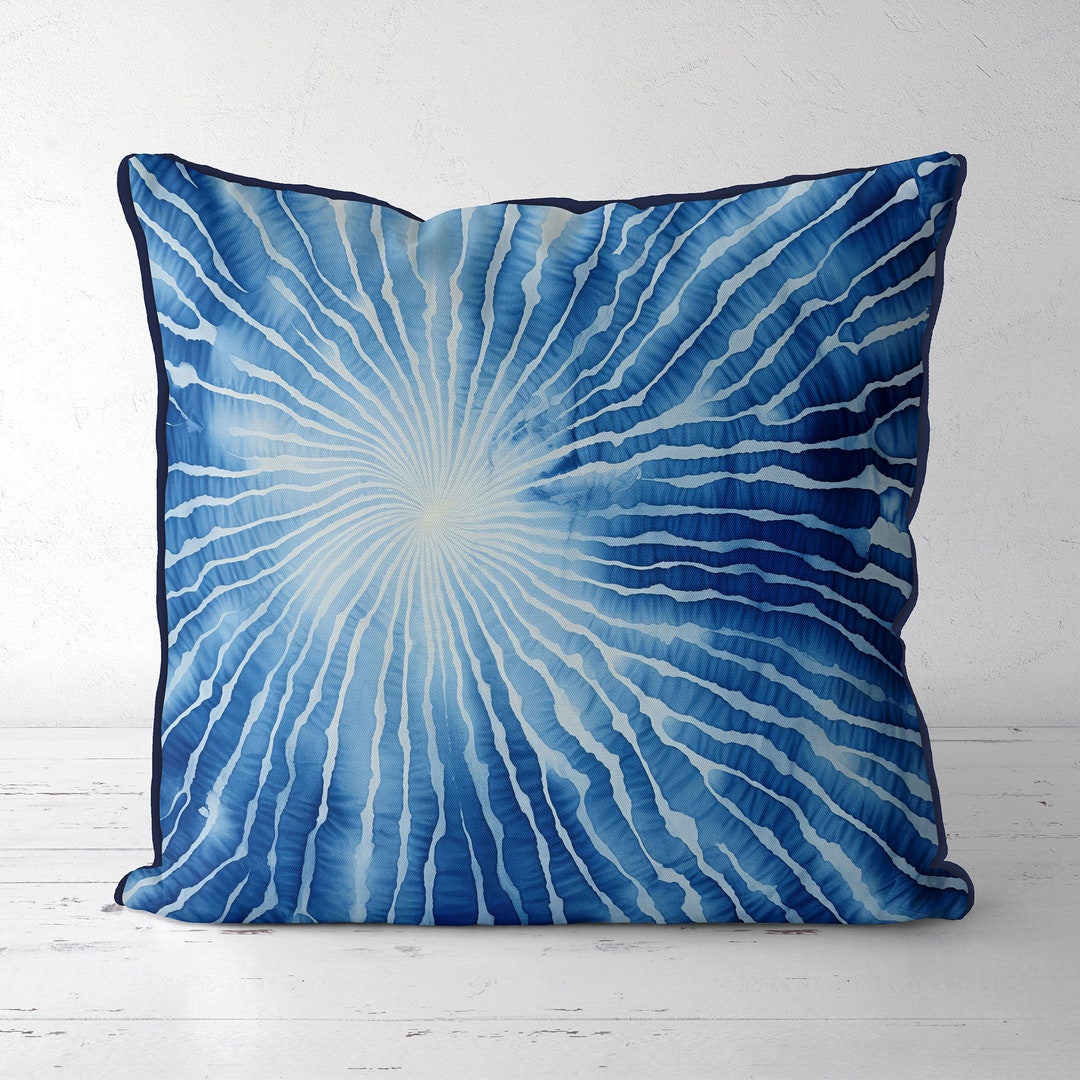 Hamptons Style Pillows, Shibori Style Blue and White Pillow Cover