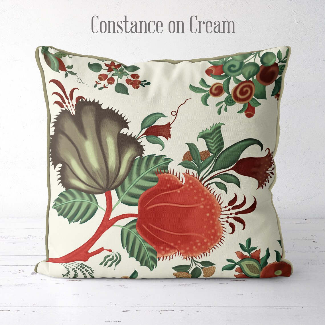 Red Floral Pillow Cover Red Floral Cushion Cover Flower Etsy