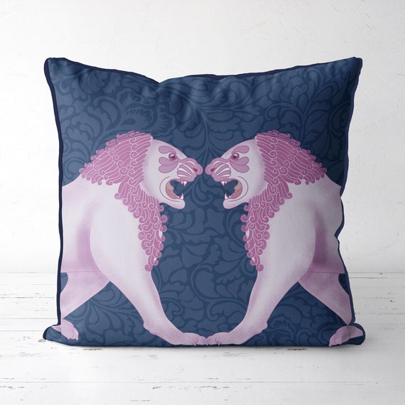 Lion Cushion Cover Lion Throw Pillow Cover Blue And Pink Etsy