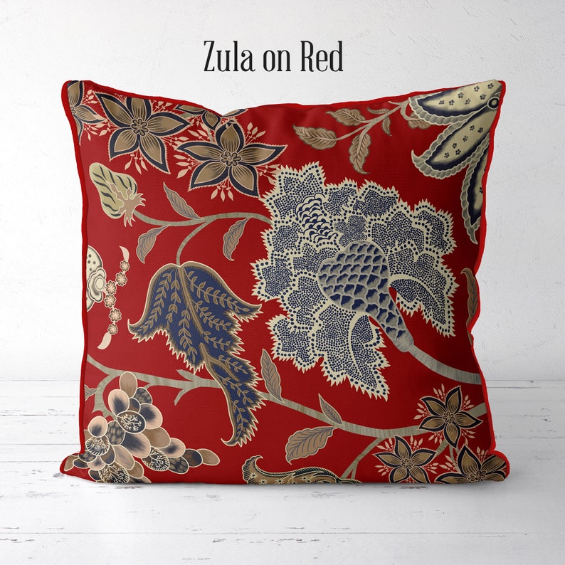 Designer Pillow Cover Red and Gold Pillow Cover Jacobean Etsy