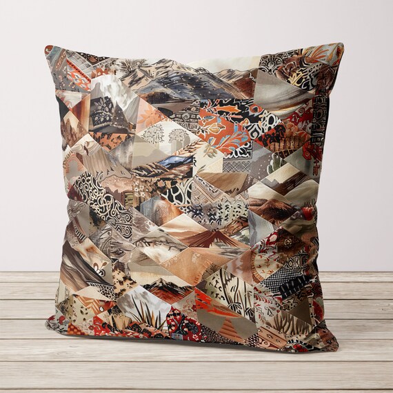 Earth Tones Southwestern Style Geometric Pattern on Luxury Velvet Pillow Cover Handmade Print Both Sides Brown Caramel Rust Beige Etsy UK