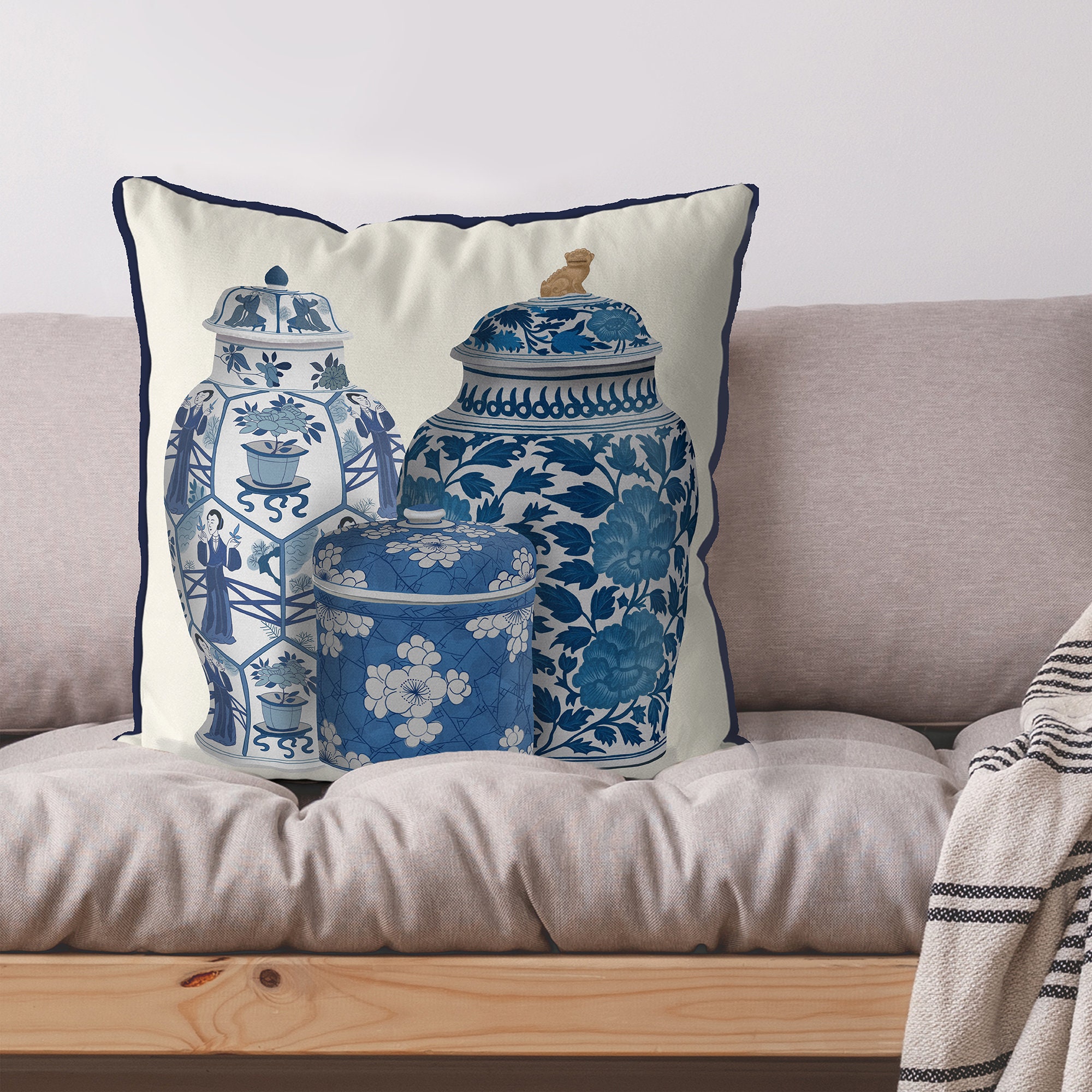 Wsunsal Juego De 2 Fundas De Almohada Florales Azules Y Blancas De 22 X