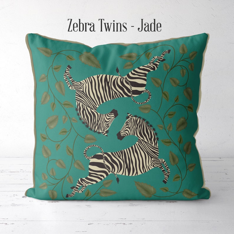 Zebra cushion cover throw pillow cover jade green tropical Etsy