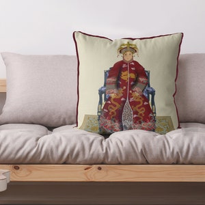 Chinoiserie pillow covers Chinese Ancestor Portrait cushion cover Empress 2 in Red Chinoiserie decor image 10