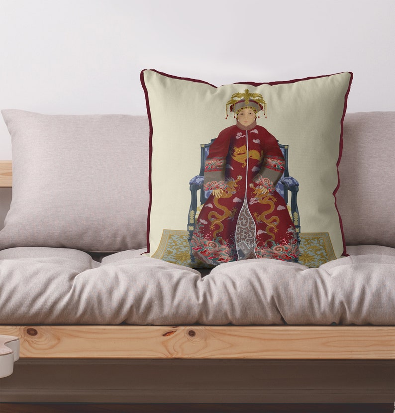 Chinoiserie pillow covers Chinese Ancestor Portrait cushion cover Empress 2 in Red Chinoiserie decor image 10