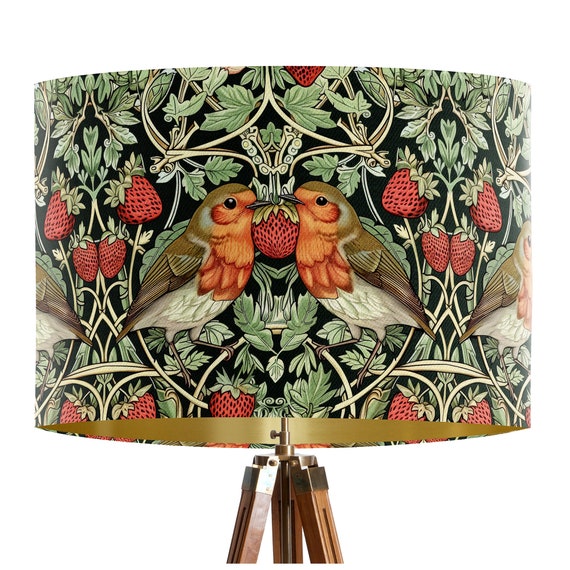 William Morris Style Lampshade, Robin and Strawberry Bird Design