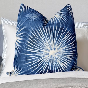 Hamptons Style Pillows, Shibori Style Blue and White pillow cover, coastal scatter cushion cover, Beach House Decor, Coastal Home - SAONA