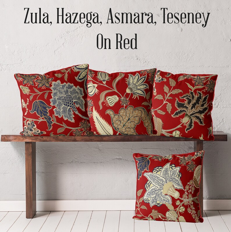 Designer Pillow Cover Red and Gold Pillow Cover Jacobean Etsy UK