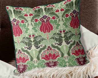 Red and green art deco style pillow cover, floral cushion cover, country house decor, english home, Designer pillow covers - SEMPER AUGUSTUS