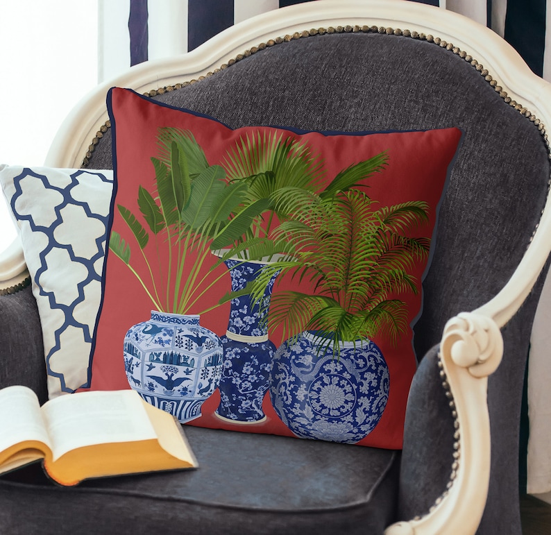 Chinoiserie pillow cover Red couch pillow Oriental cushion Etsy 日本