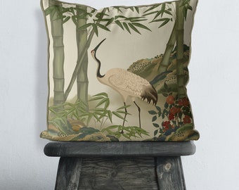 Chinoiserie pillow covers - Crane Garden 4 on Spanish White - chinoiserie cushion, oriental decor, asian decor, designer throw pillows