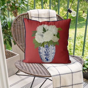 Chinoiserie pillow covers Red oriental pillow White floral Asian scatter cushion Floral toss pillow Chinese decor Chinoiserie chrysanthemum