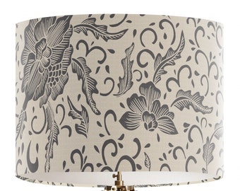 Chinoiserie lampshade, Slate Grey, asian decor, chinese decor, taupe, charcoal gray, table lamp shade, living room lampshade, oriental decor