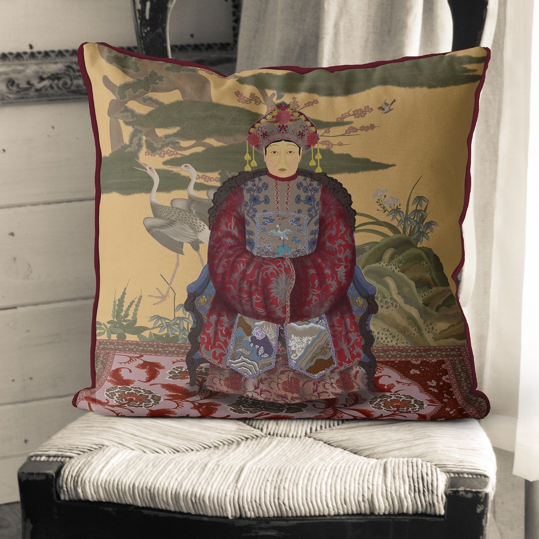 Chinoiserie Pillow Covers - Chinese Ancestor Portrait Cushion Cover ...