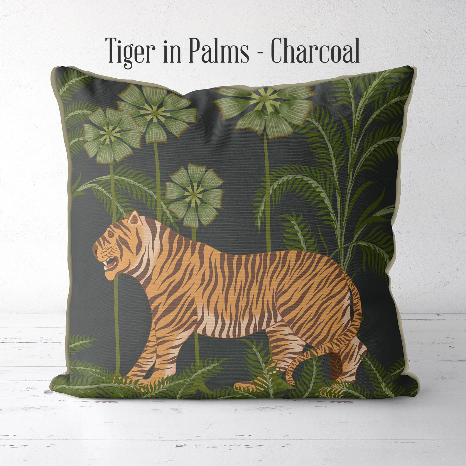 Tiger Throw Pillows Tiger Pillow Cover Blue Tropical Etsy