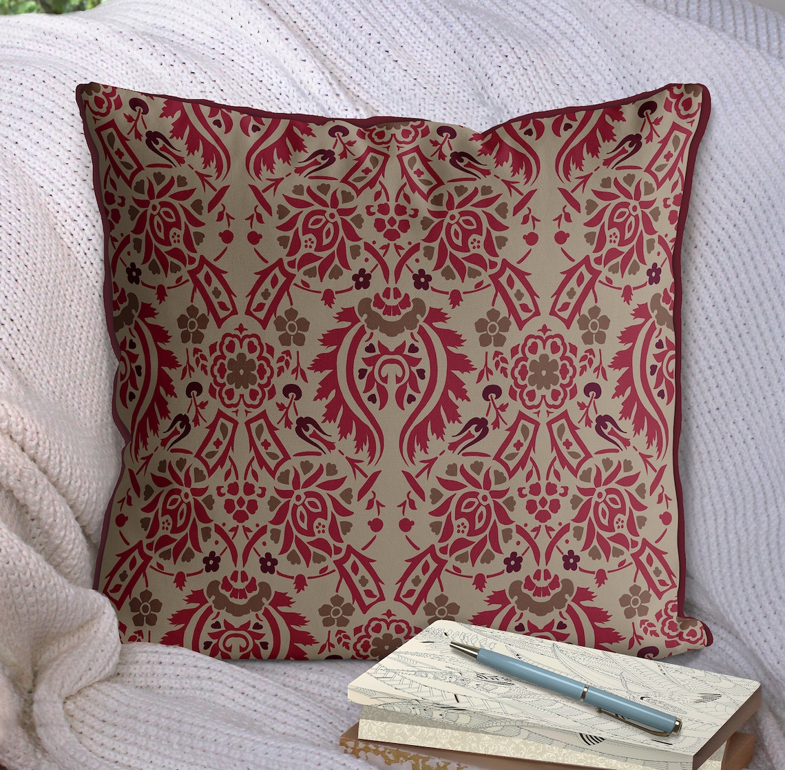 Red and Beige Designer pillow cover red throw pillow modern Etsy