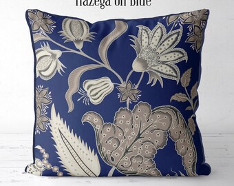Blue and White Designer Pillow Cover, Jacobean Floral Style, Toss Pillow, Throw  Pillow Eurosham Accent Cushion Sofa Pillows 18x18 ZULA 