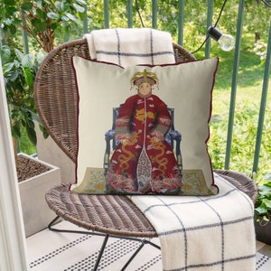 Chinoiserie pillow covers Chinese Ancestor Portrait cushion cover Empress 2 in Red Chinoiserie decor image 9