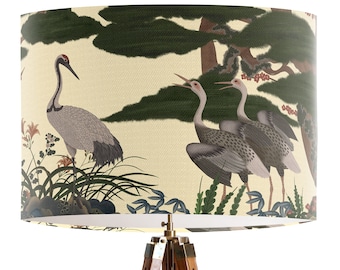 Chinese Crane Lampshade, Handmade Chinoiserie Drum Lampshade