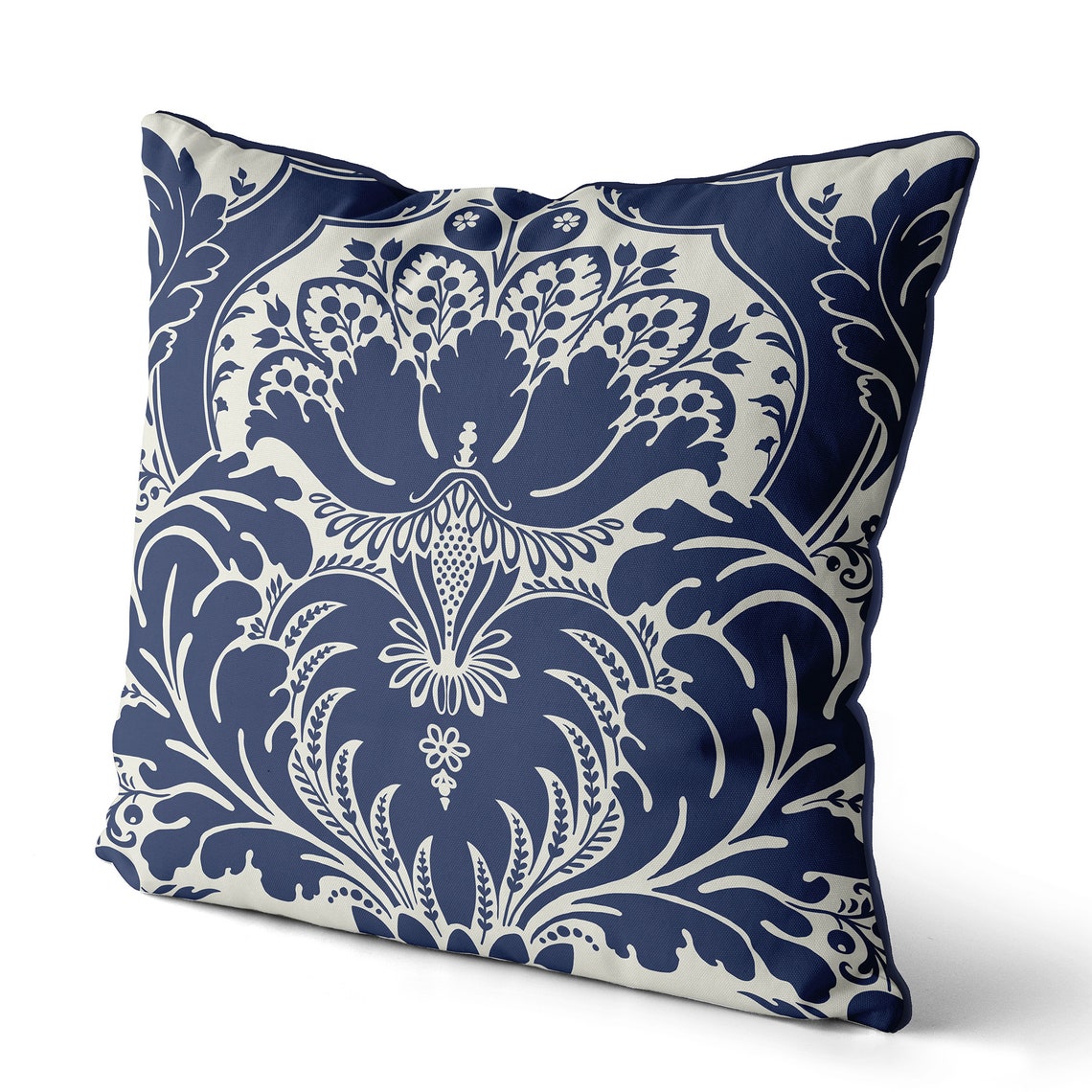 Modern Damask Pillow Cover Blue and Cream Accent Cushion Etsy