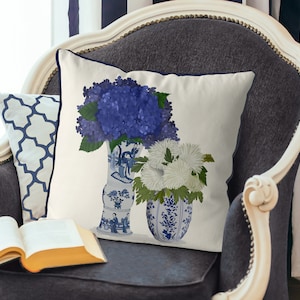 Chinoiserie pillow covers Blue and white The hamptons Oriental floral cushion Blue hydrangea pillow Asian cushion Sofa pillow Flower duo 3