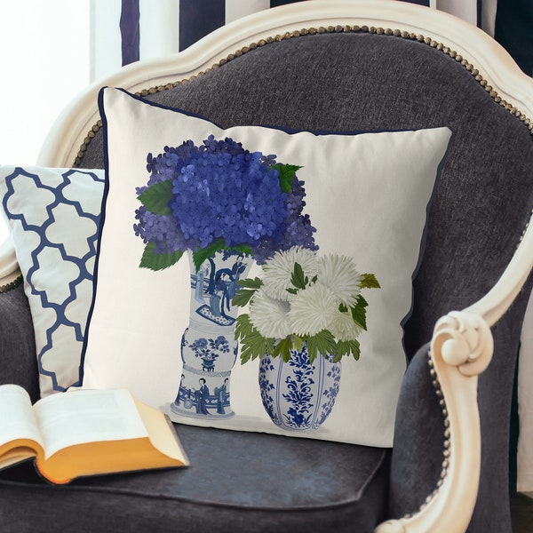 Chinoiserie pillow covers Blue and white The hamptons Oriental floral cushion Blue hydrangea pillow Asian cushion Sofa pillow Flower duo 3