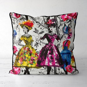 Luxury Pillow Cover with fashion women, Luxury Handmade print on both sides, Stylish female fashion Illustration, UK designer fabric