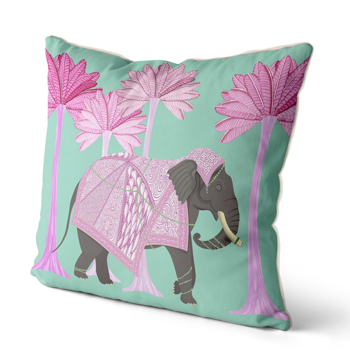 Elephant Pillow Cover pink and mint tropical pillow designer Etsy