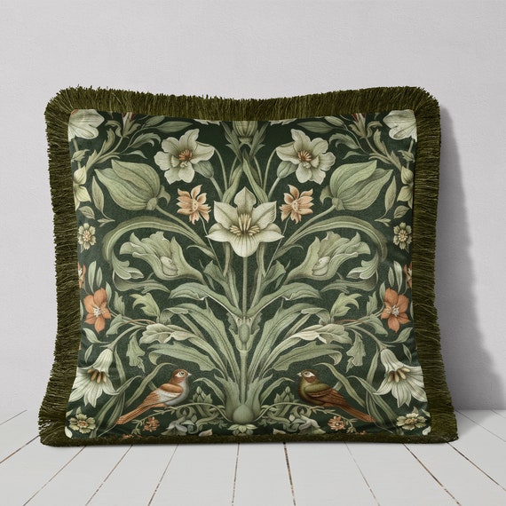 Federa Per Cuscino In Velluto Verde Scuro Con Nappe E Motivo Geometrico In Rame – Stile Art Déco 43x43 Cm - 2