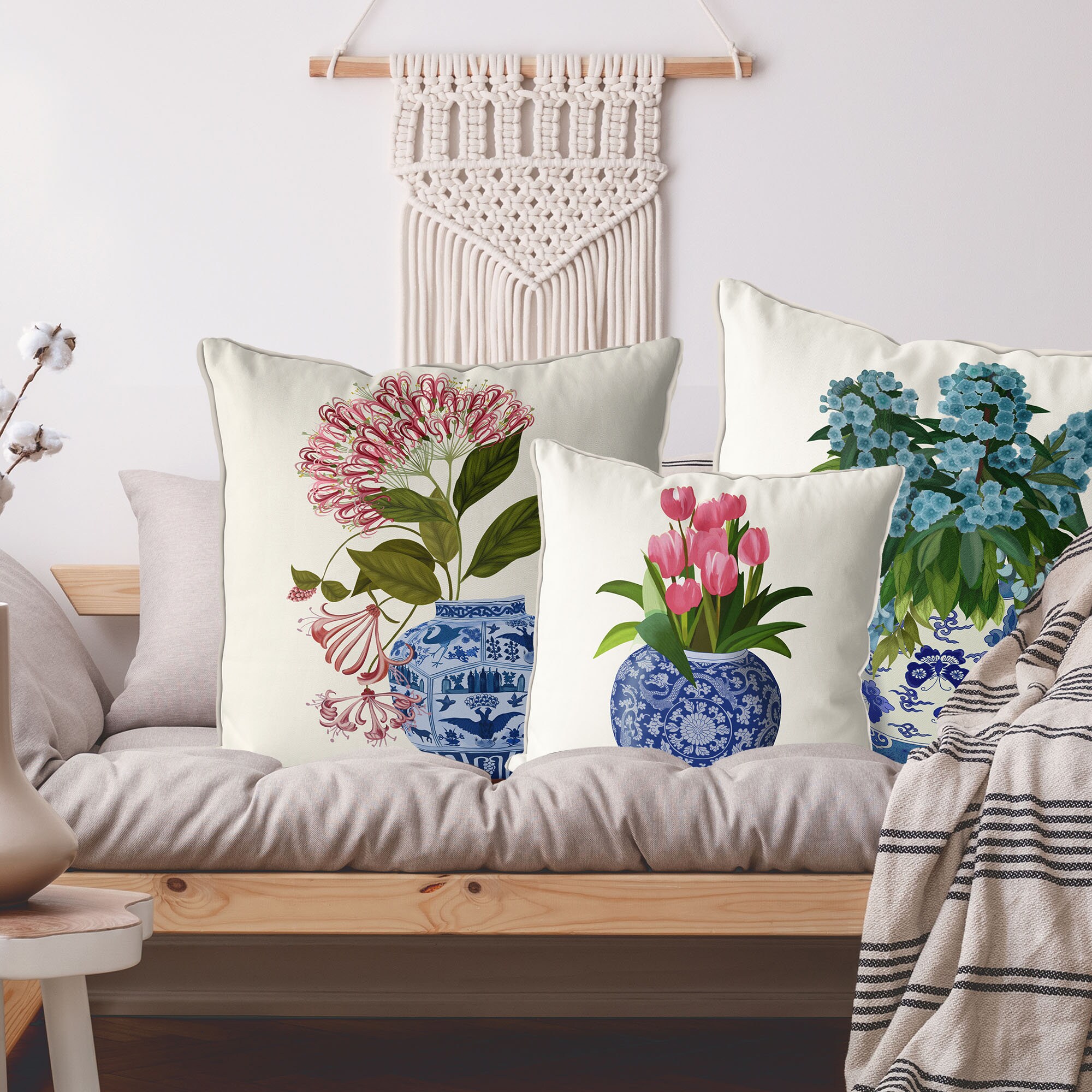 Chinoiserie Vase Pillow Cover, Pink Floral Oriental Decor - Etsy