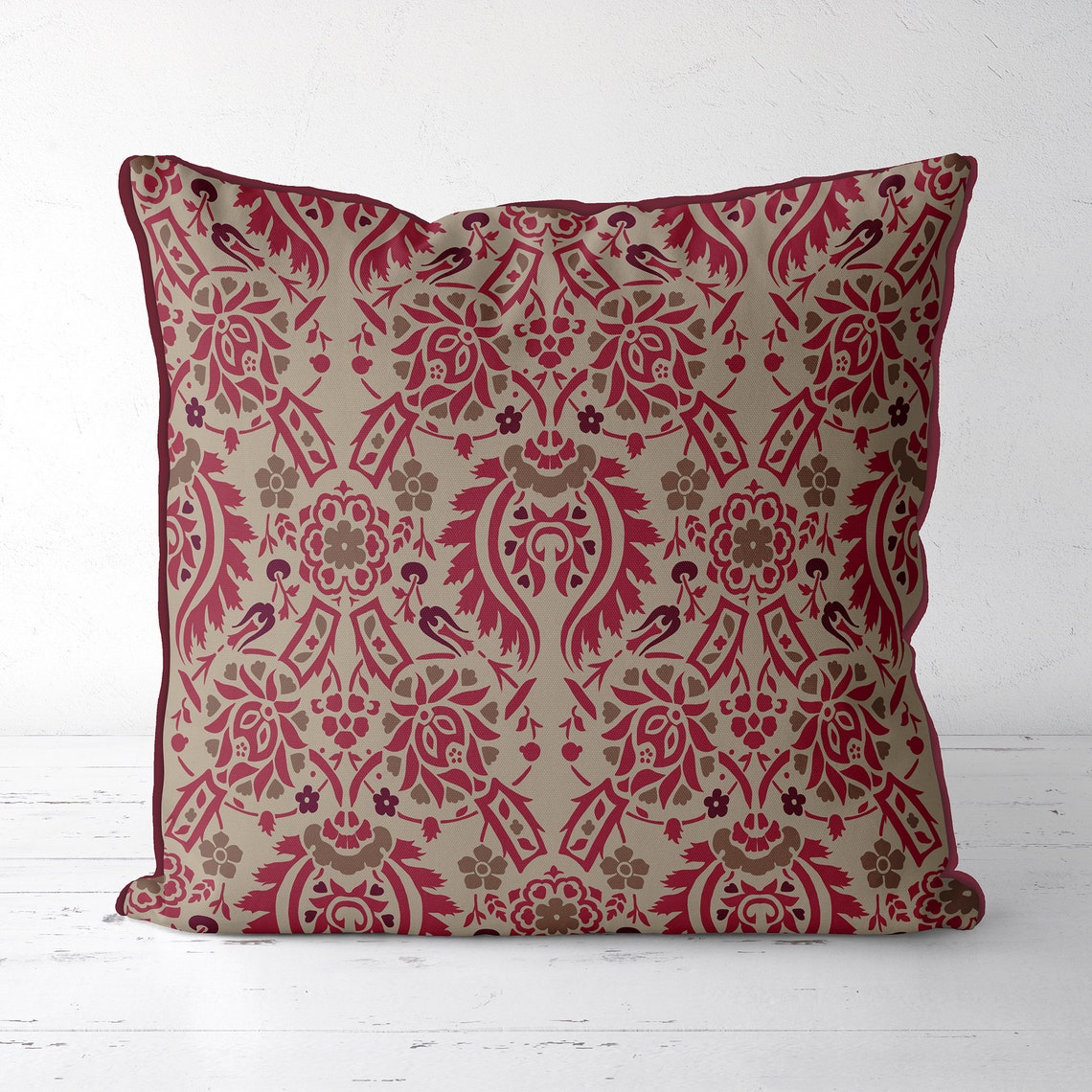 Red and Beige Designer pillow cover red throw pillow modern Etsy