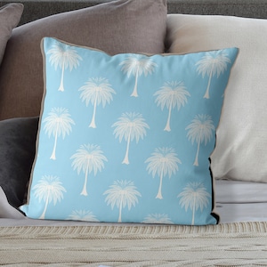 Bright Blue & white Palm Tree Pillow cover, tropical palm cushion cover, Designer pillow cover Beach house decor coastal pillows PALM PARADE
