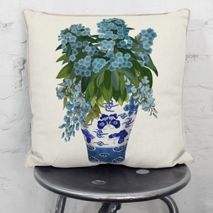 Blue Flowers Chinoiserie pillow cover, oriental decor, chinoiserie cushion, asian pillow cover, chinoiserie vase, sofa pillow throw pillow