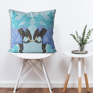Elephant Pillow Cover, Light blue tropical pillow, designer pillow cover, tropical sofa pillow beach house throw pillows ELEPHANT TWINS