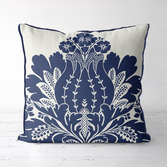Scandi Style Nordic Style Royal Blue Throw Pillow Blue and Cream
