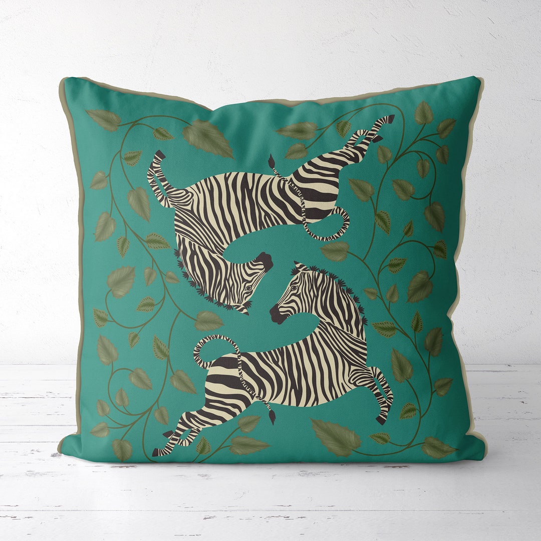Zebra Cushion Cover Throw Pillow Cover Jade Green Tropical Etsy UK