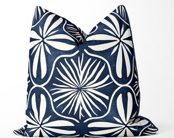 Hamptons Style Pillow Cover, Blue and White Coastal Cushion