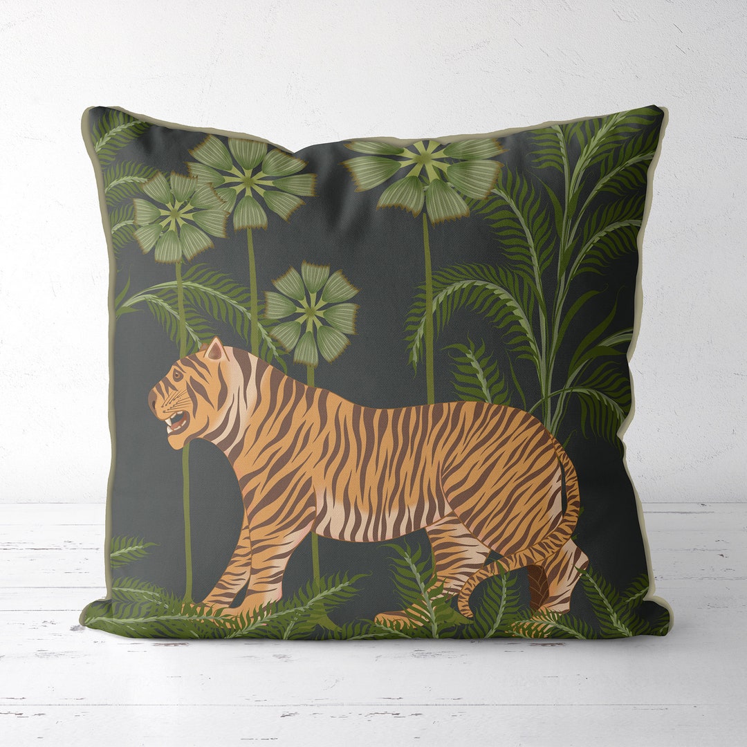 Tiger Throw Pillows, Tiger Pillow Cover, Black Tropical Designer Pillow