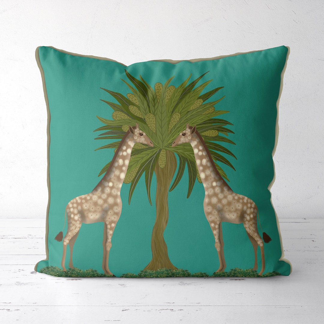 Giraffe Pillow Cover, Jade Green Tropical Designer Pillow Cover Sofa