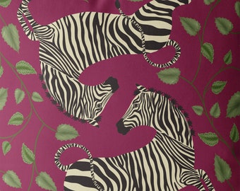 Zebra Cushion Cover, Throw Pillow Cover, Deep Pink Tropical