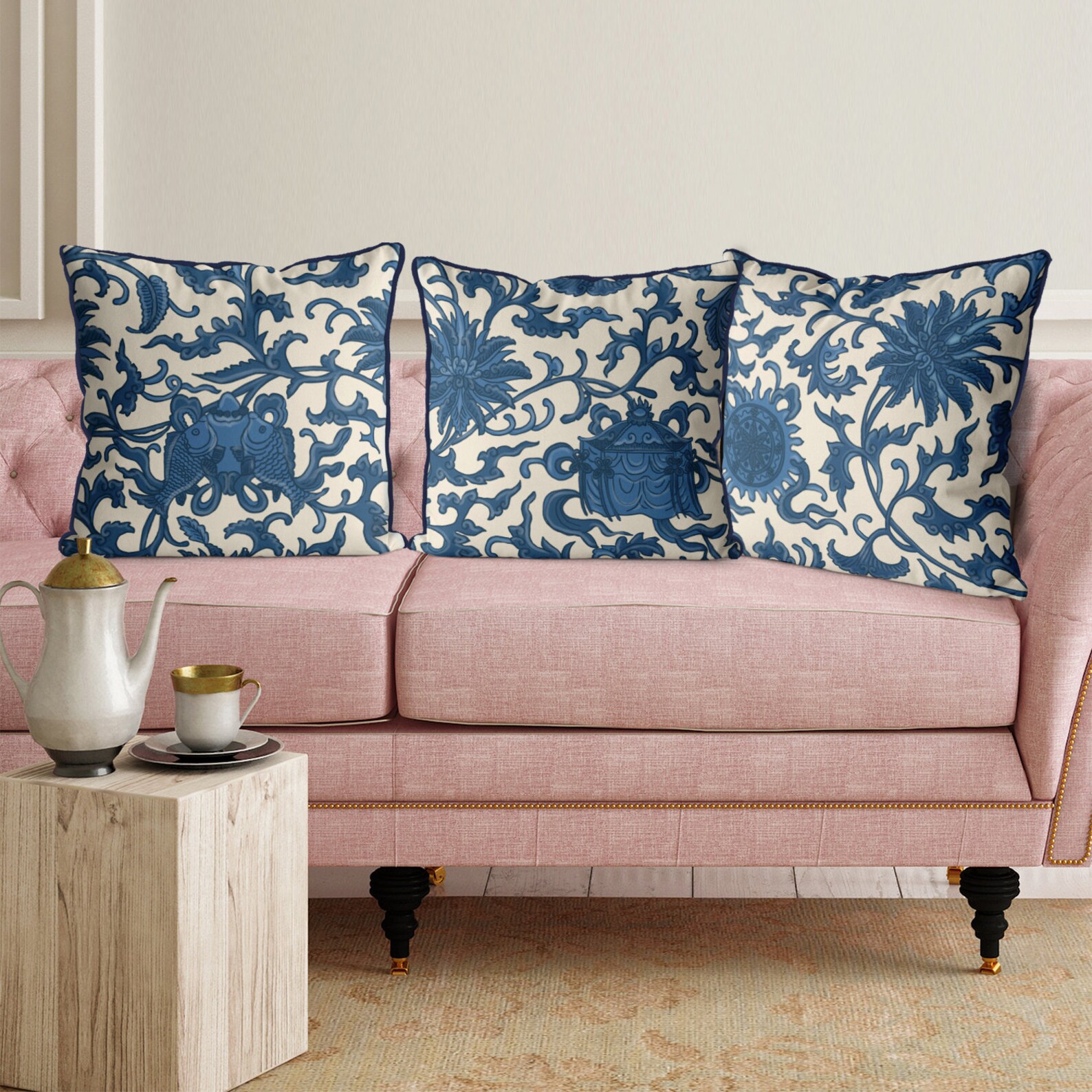 Blue and White Cushion Cover Chinoiserie Pillows Modern Etsy